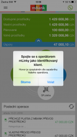 Spojení s operátorem přes mobilní bankovnictví.