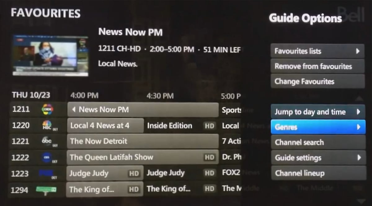 EPG služby Bell Fibe