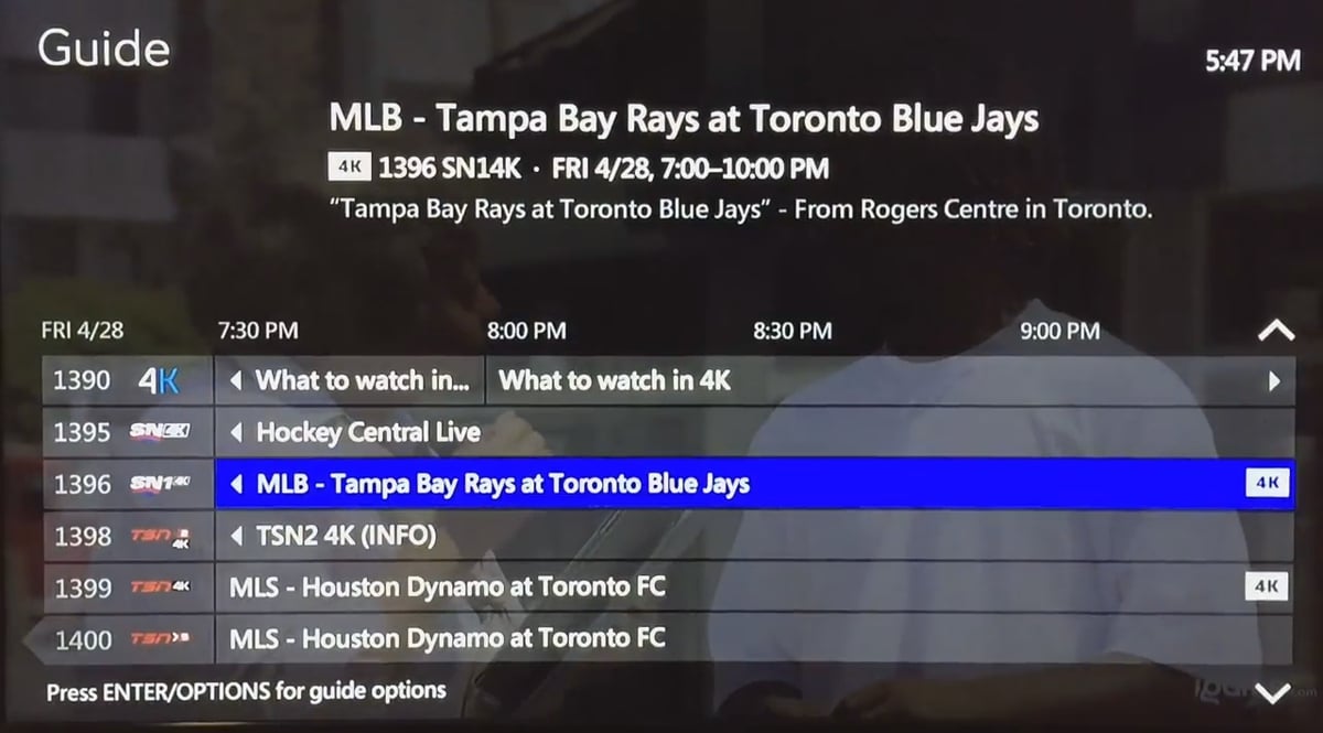 EPG služby Bell Fibe