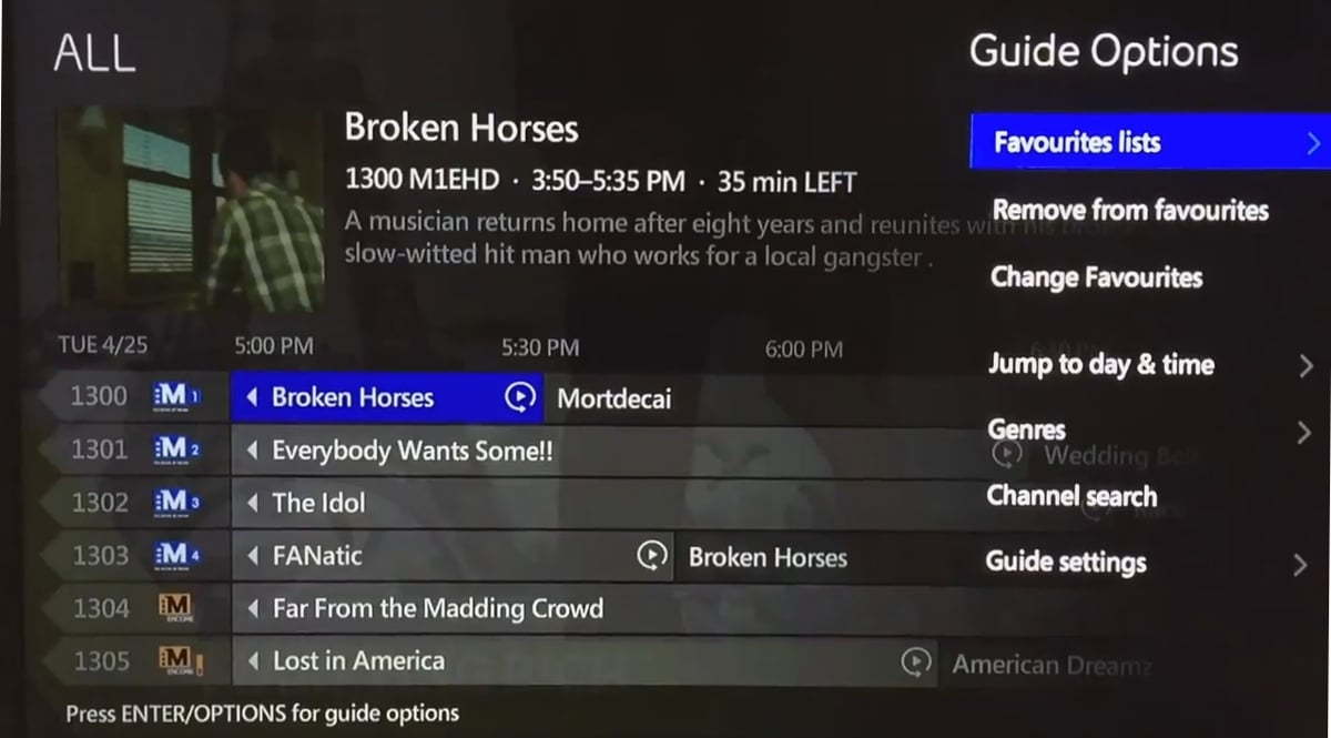 EPG služby Bell Fibe