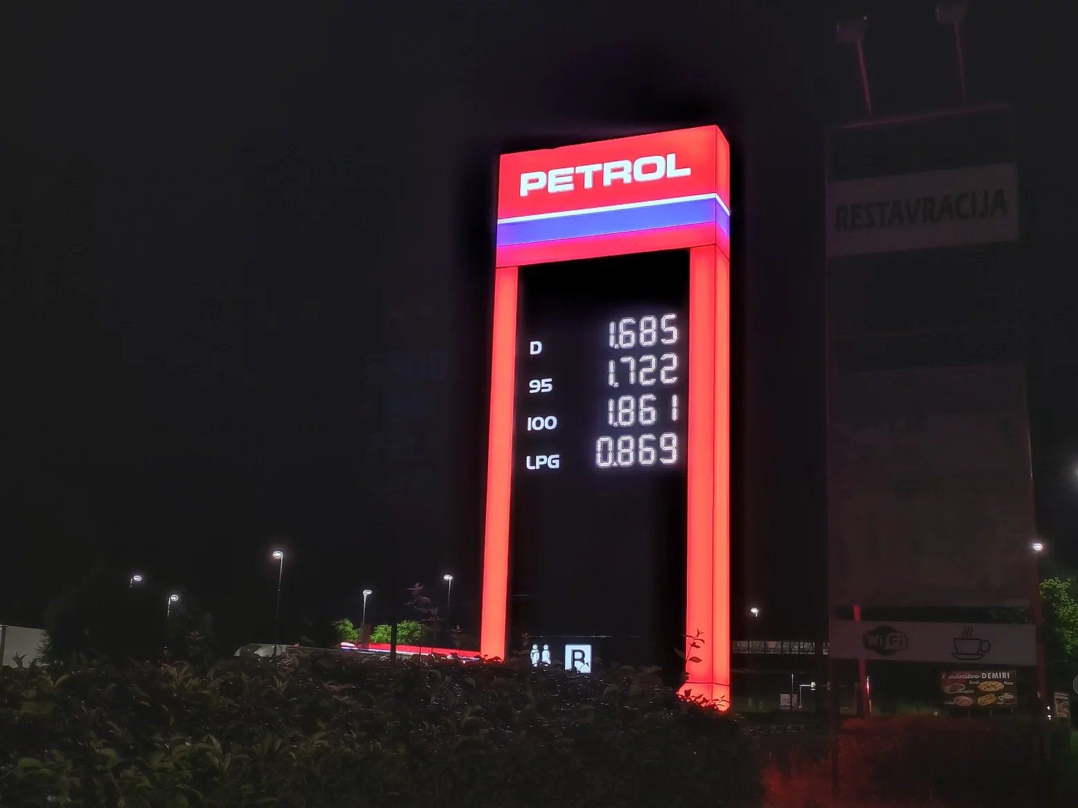Ceny PHM na dálnici ve Slovinsku. (09. 06. 2024)