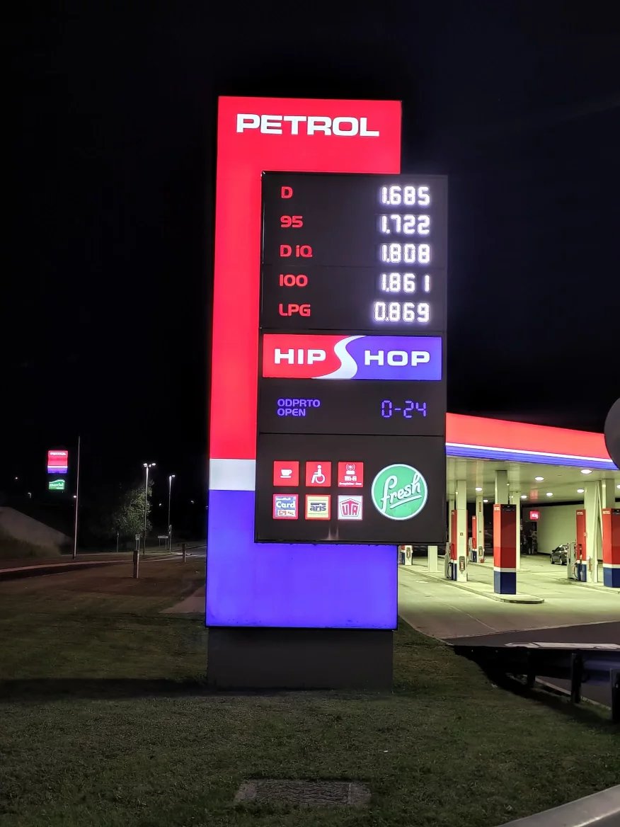 Ceny PHM na dálnici ve Slovinsku. (09. 06. 2024)