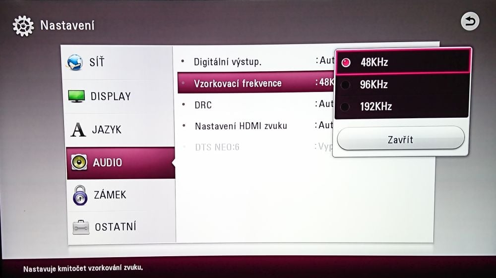 LG UP970 - menu nastavení