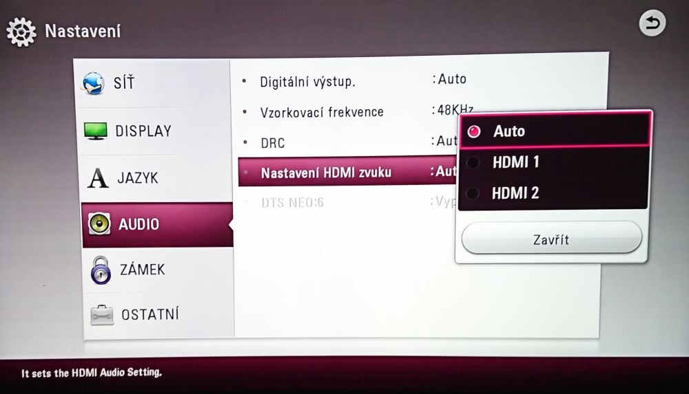 LG UP970 - menu nastavení