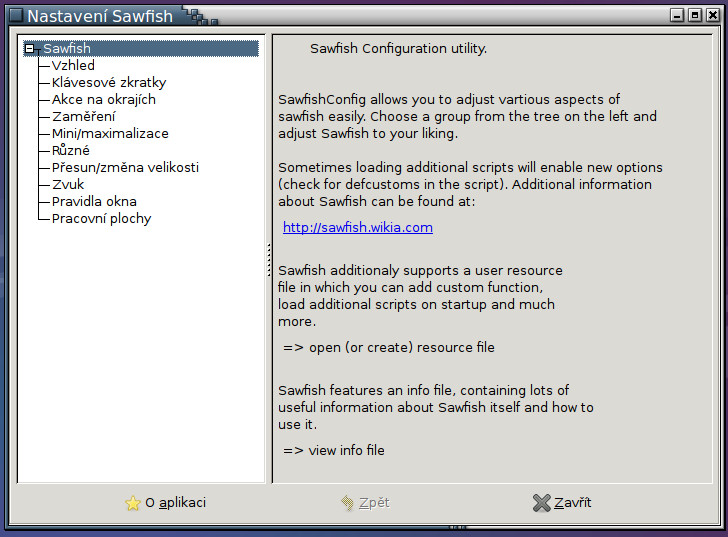 Nastavení správce oken Sawfish