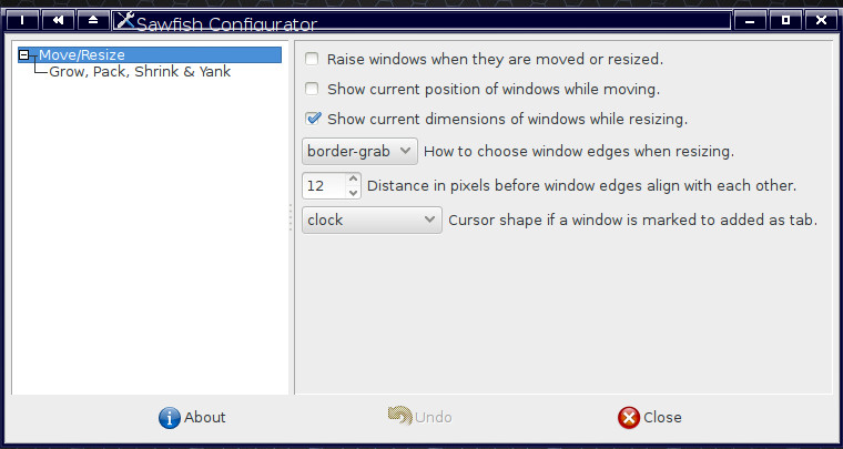 Nastavení správce oken Sawfish