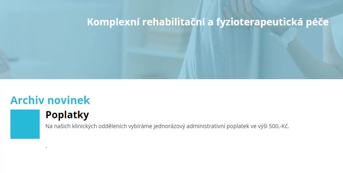 Toto je firma, která v Praze provozuje řadu pracovišť, kde nabízí péči fyzioterapeutů. Výše poplatku je u ní 500 Kč, byť má smlouvy se zdravotními pojišťovnami.