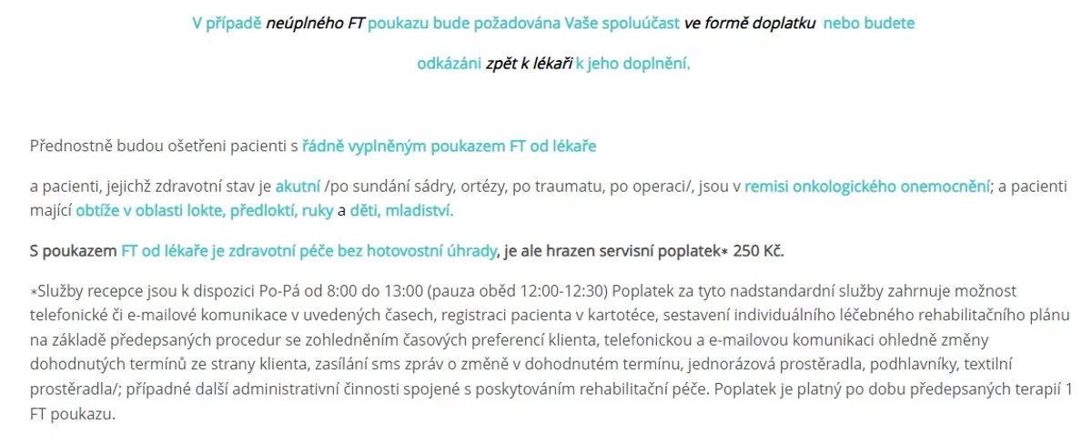 Servisní poplatek 250 Kč za každý poukaz vyžaduje ordinace fyzioterapeuta na Jablonecku.