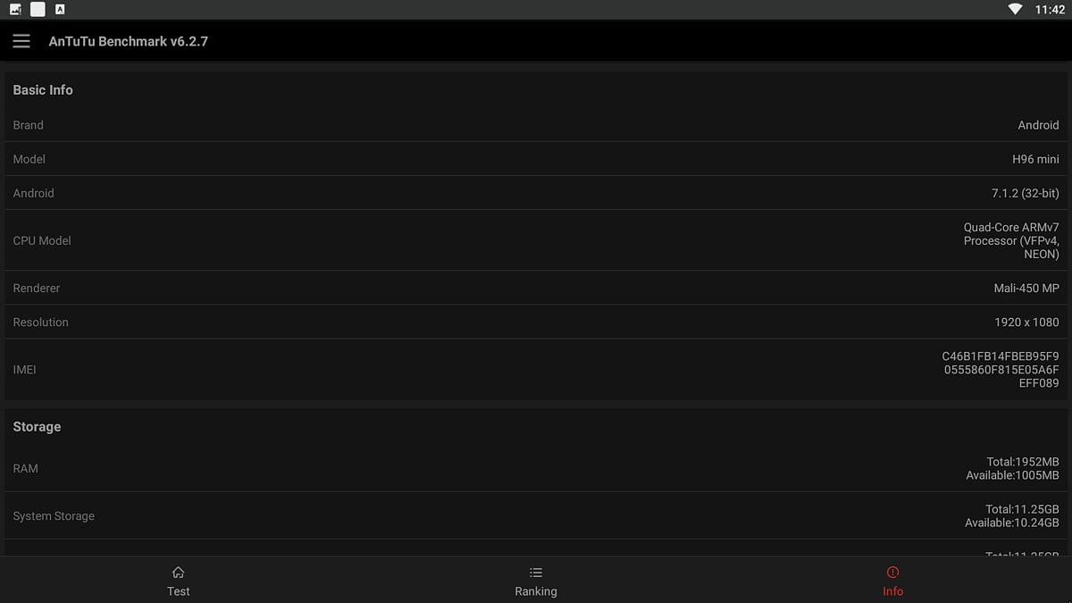 Alfawise H96 Mini - AnTuTu benchmark a CPU-Z
