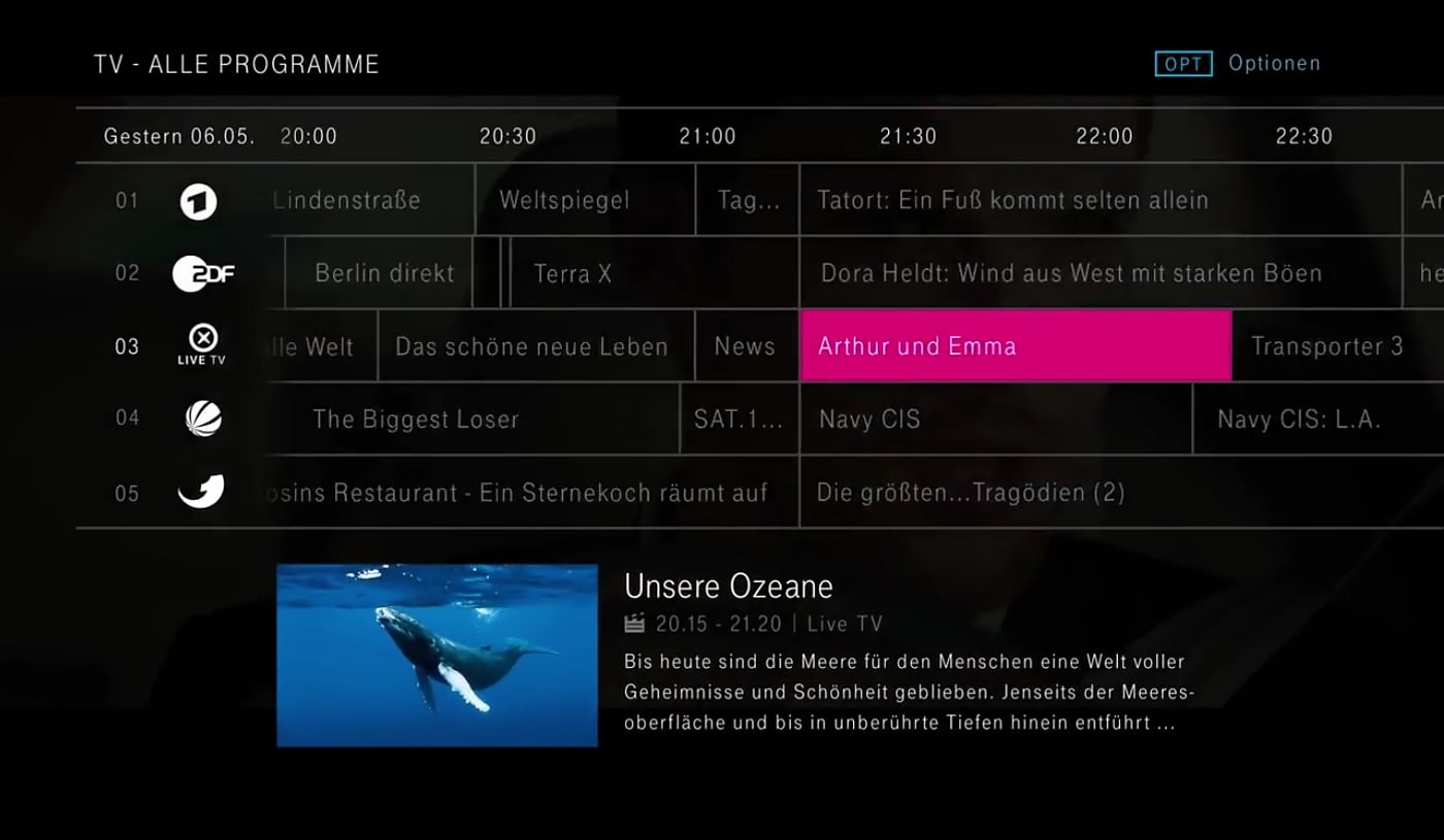 EntertainTV - Programový průvodce (EPG) a mini-průvodce