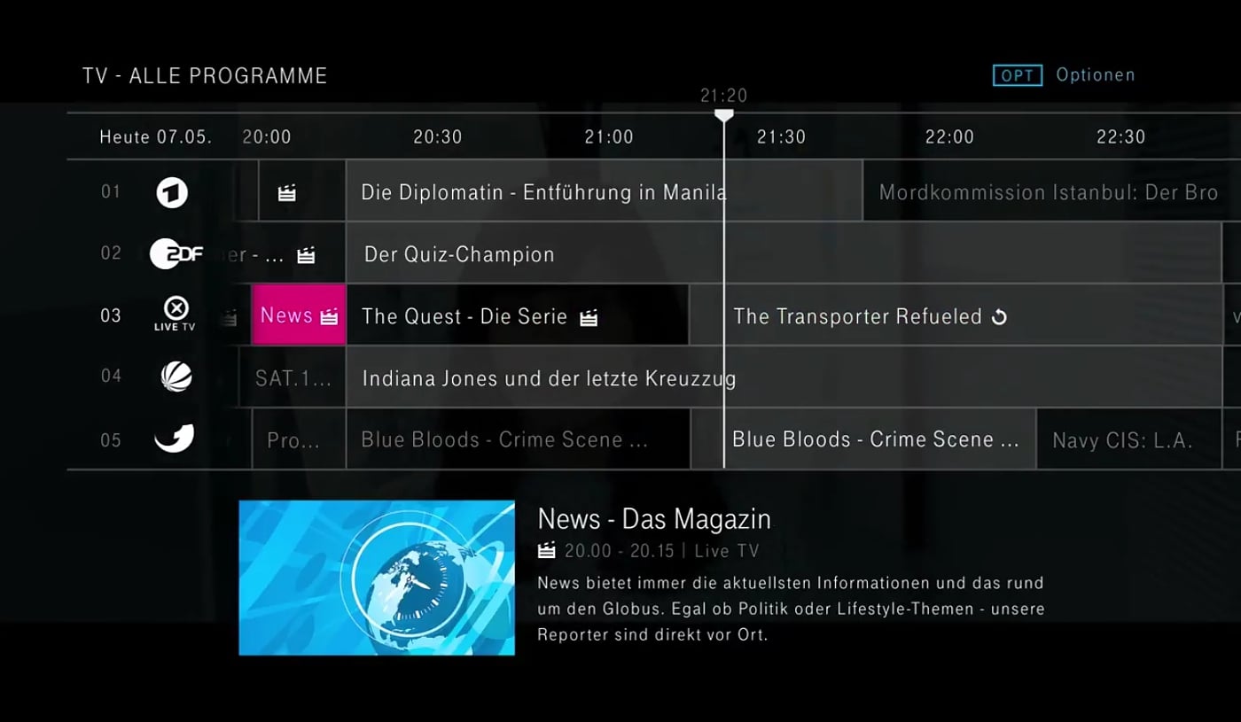 EntertainTV - Programový průvodce (EPG) a mini-průvodce