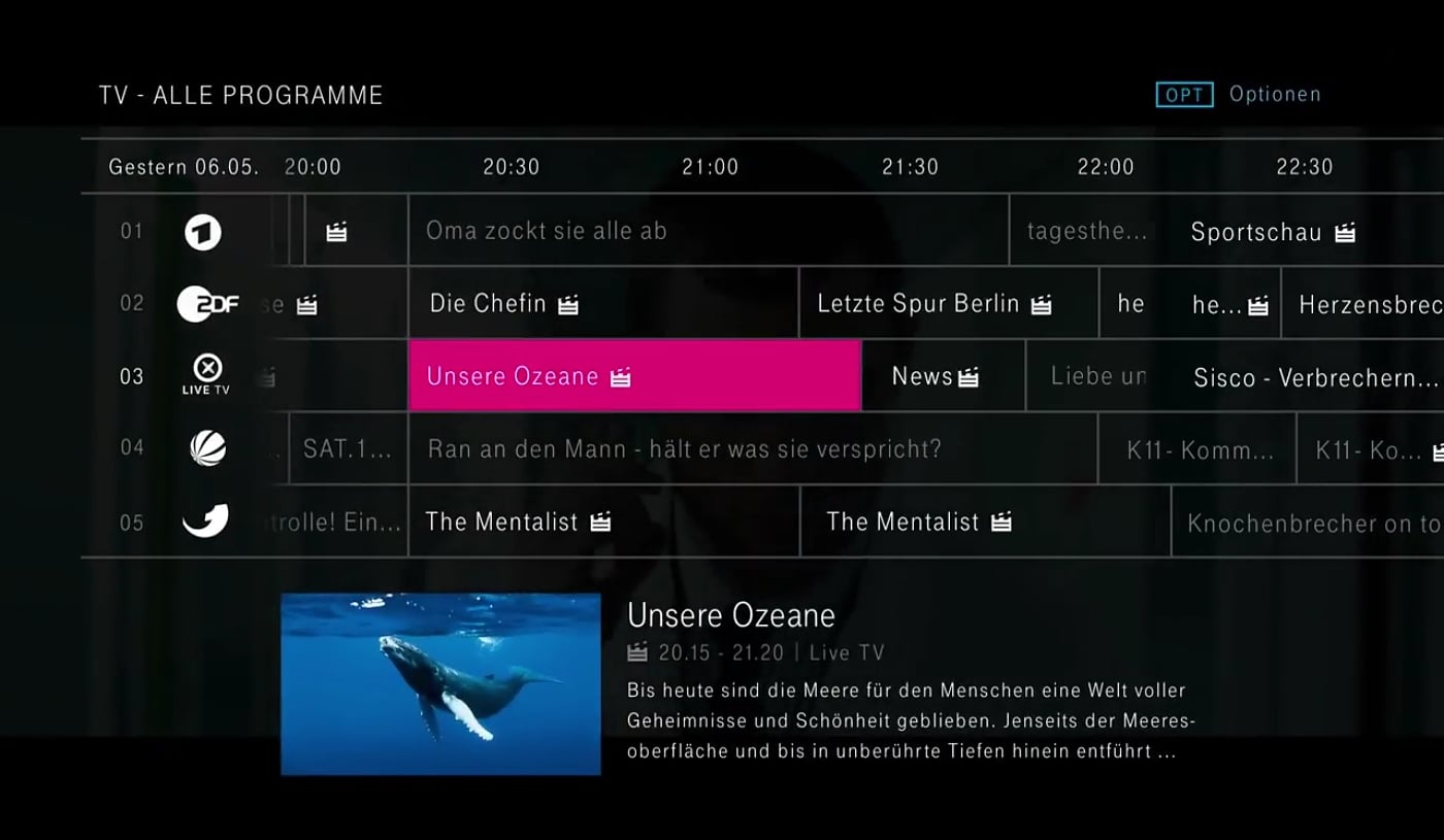 EntertainTV - Programový průvodce (EPG) a mini-průvodce