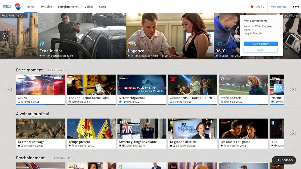 Swisscom TV - uživatelský účet a další volby