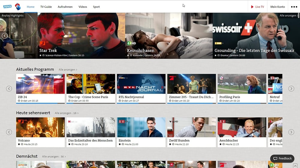 Swisscom TV - uživatelský účet a další volby