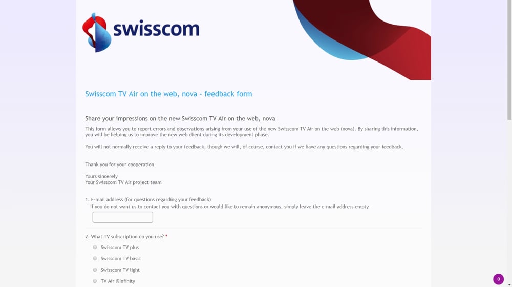 Swisscom TV - uživatelský účet a další volby
