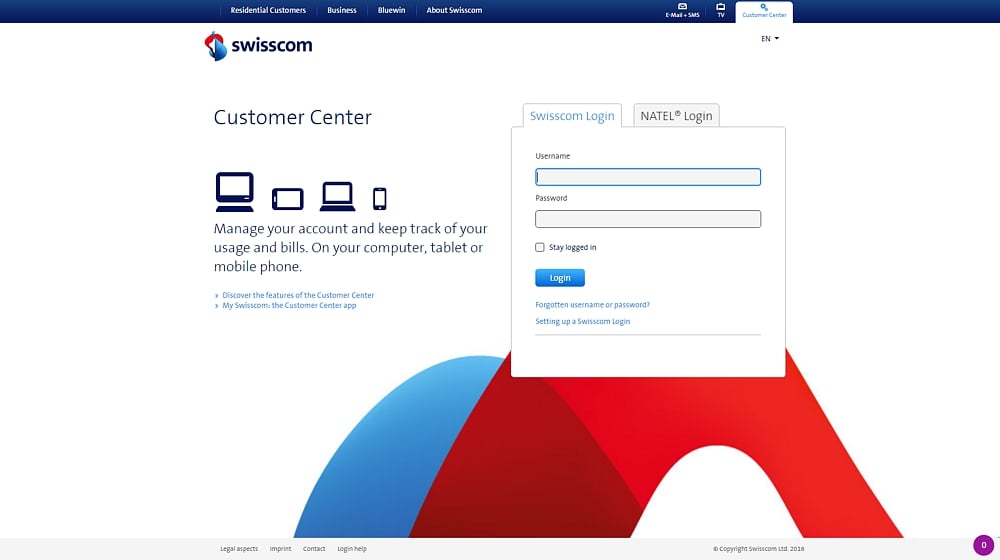 Swisscom TV - uživatelský účet a další volby