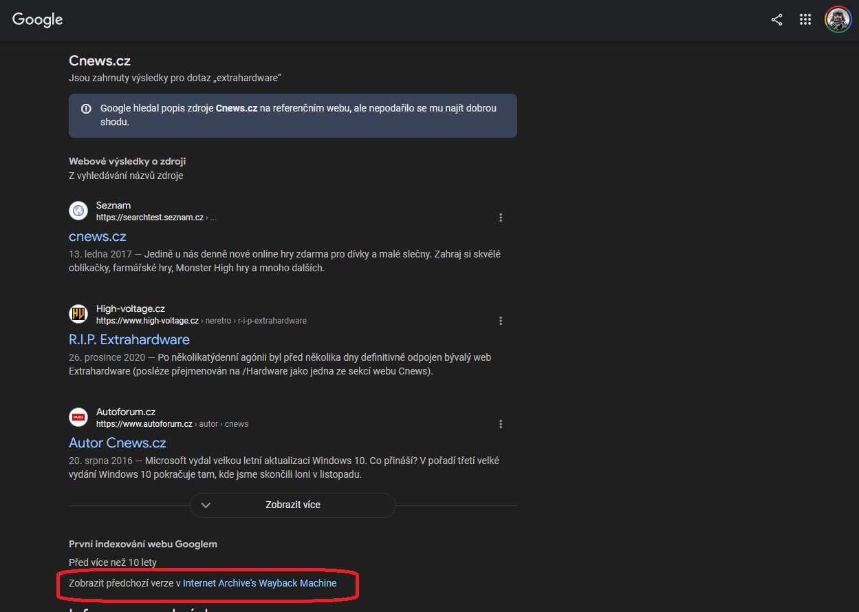 Pro vstup do WayBack Machine pak stačí kliknout už jen na dané tlačítko