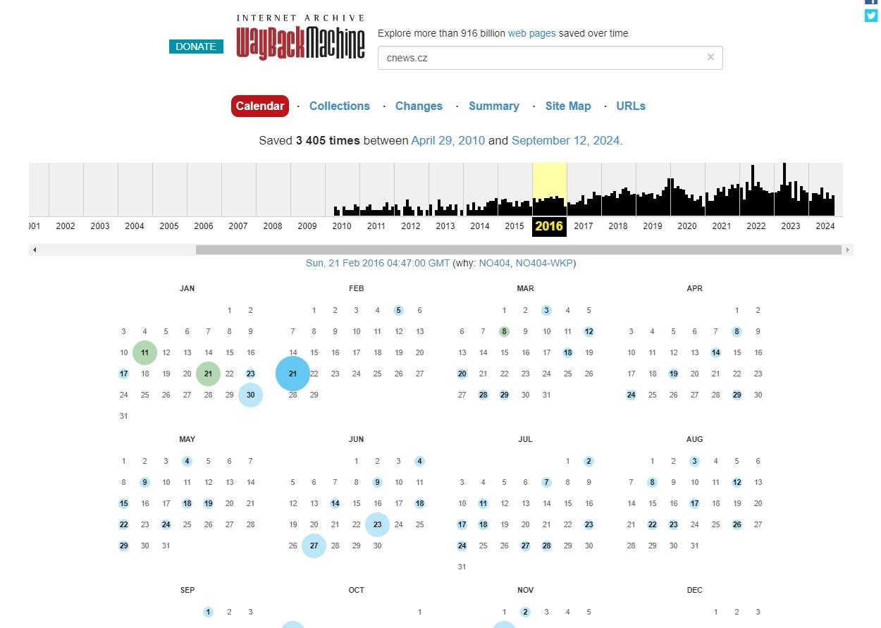 WayBack Machine je internetový archiv shromažďující data z více než miliardy stránek