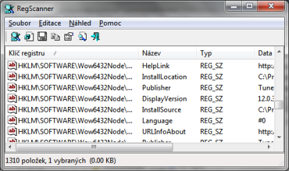 RegScanner prohledá registr mnohem rychleji než systémový RegEdit