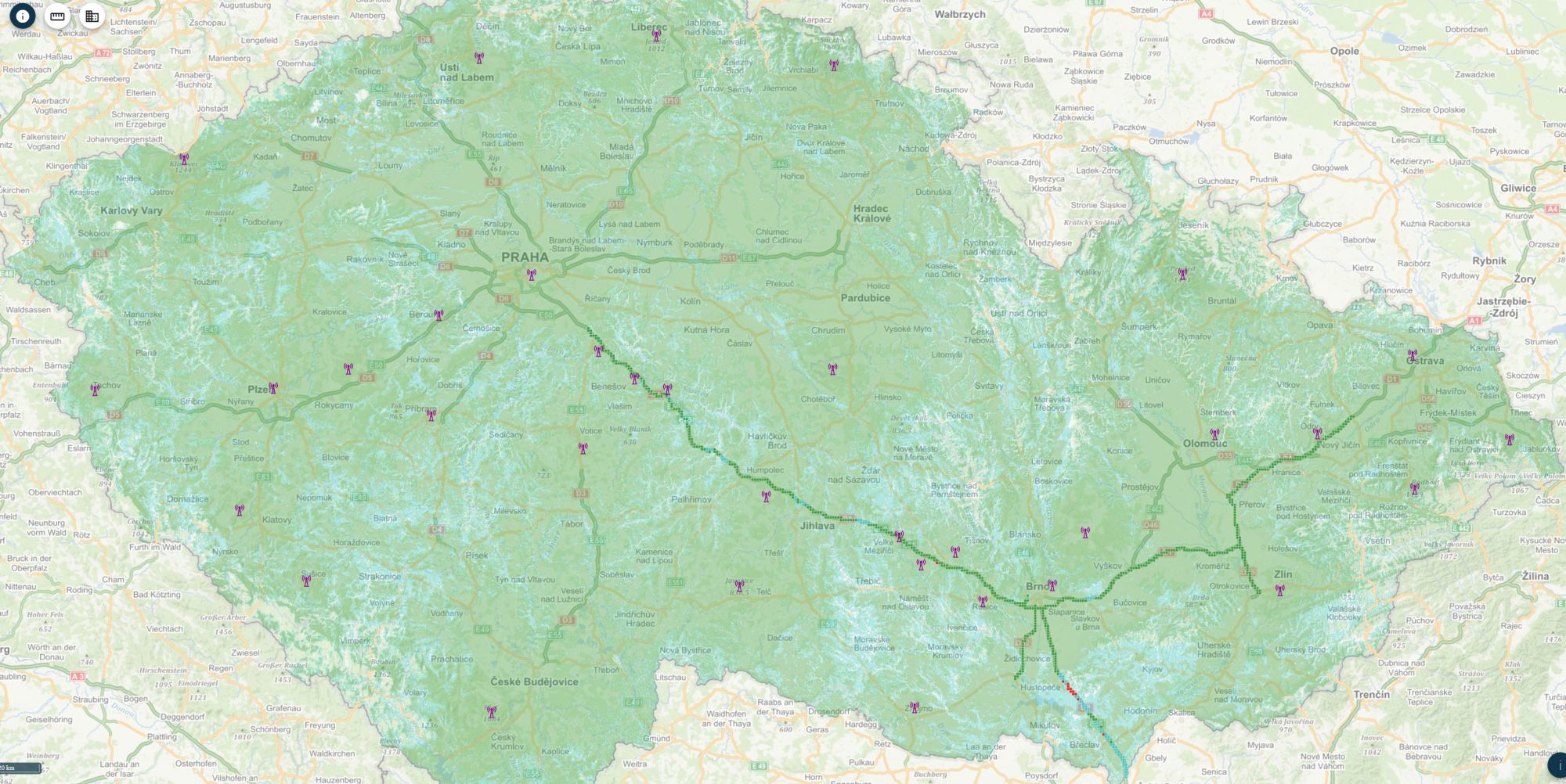 Pokrytí ČRo DAB+ podle mapového portálu ČTÚ