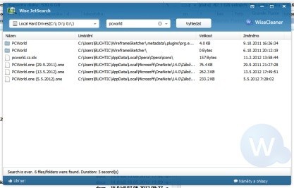 Wise JetSearch hledá soubory