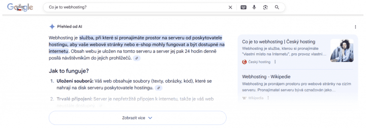 Autor: screenshot, Pavel Ungr Vyhledavace - Google - AI Overview