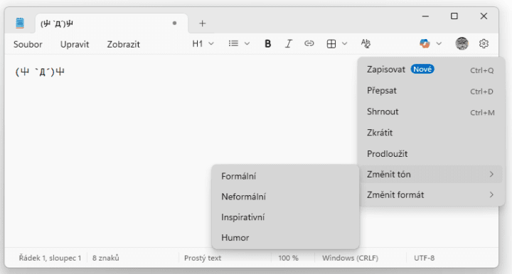 Funkce Copilot v Notepadu