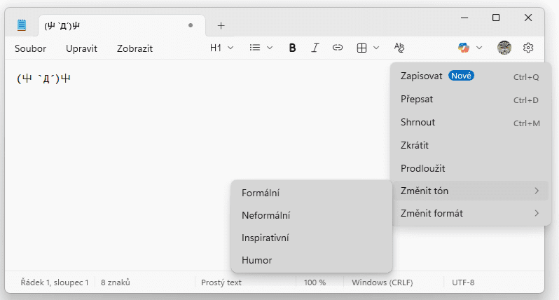 Funkce Copilot v Notepadu