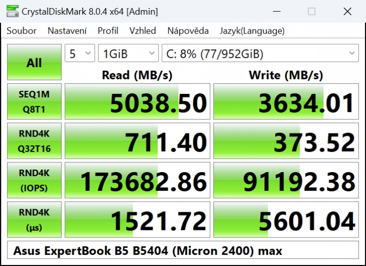 Asus ExpertBook B5 recenze – SSD