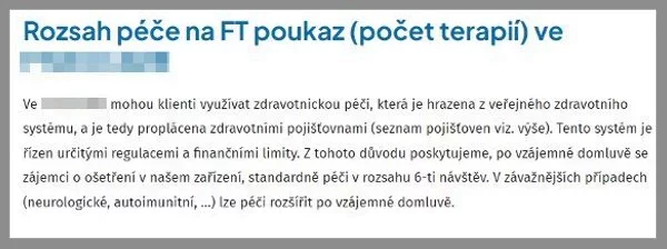 Takto všem pacientům krátí počty návštěv v jedné rehabilitační ordinaci v Praze 2. Jde o nelegální postup.