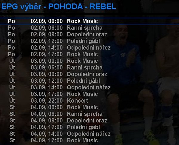 Ukázka z elektronického programového průvodce chystané stanice Pohoda Rebel