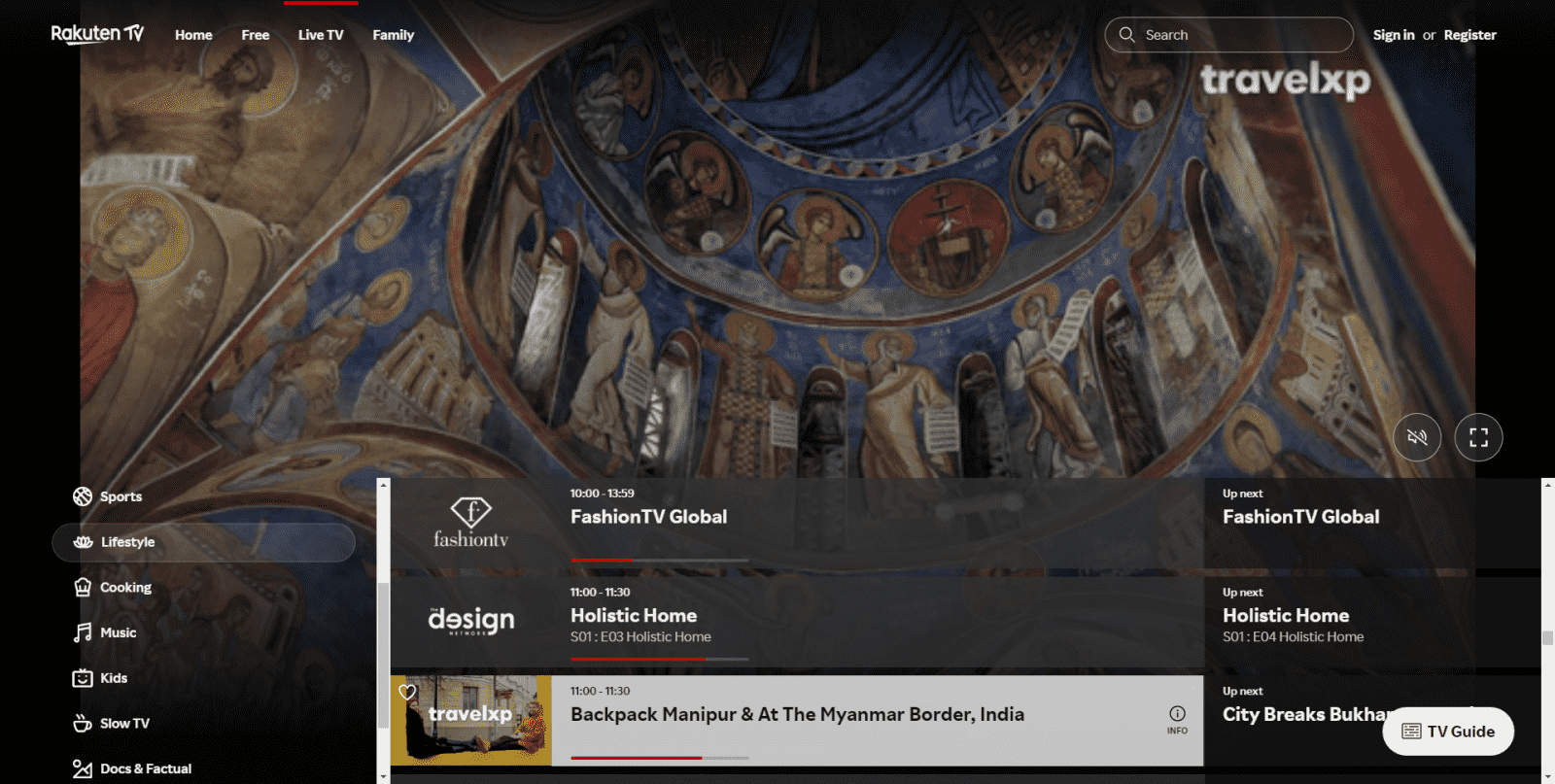 Rakuten - sekce Live TV