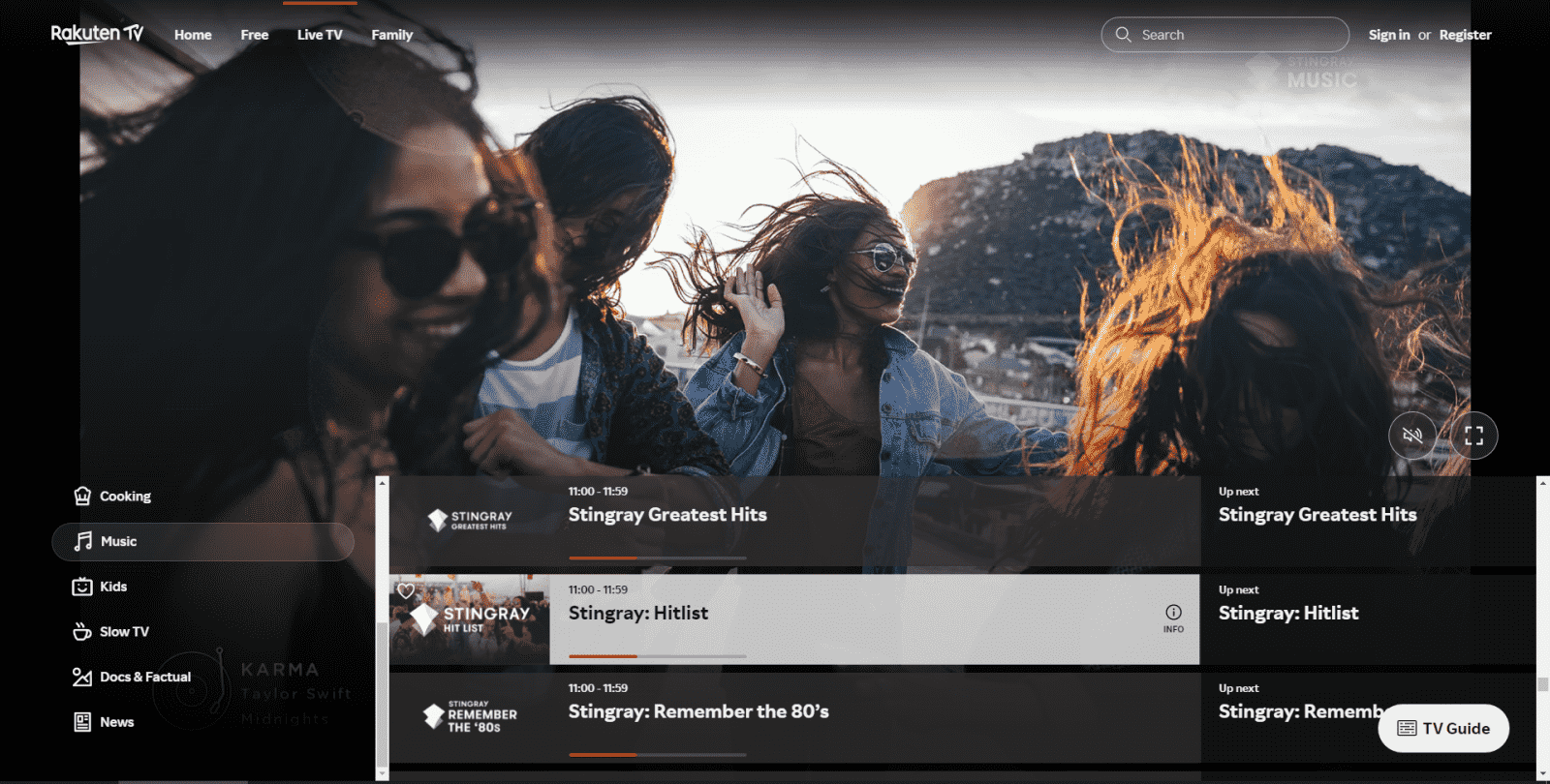 Rakuten - sekce Live TV