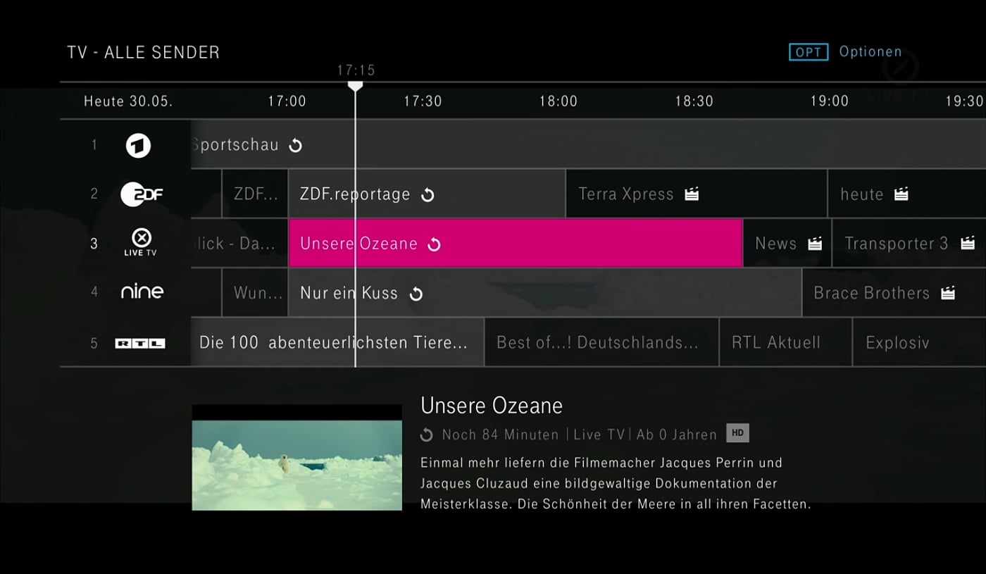EntertainTV - hlavní menu
