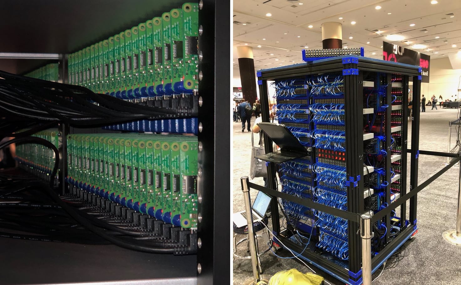 Moduly mají standardní rozměr 2U a jsou propojeny pomocí 48portových přepínačů Ubiquiti UniFi. Každý z nich pak má 10GbE uplink.