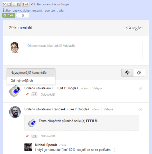 Komentáře z Google+ na Bloggeru