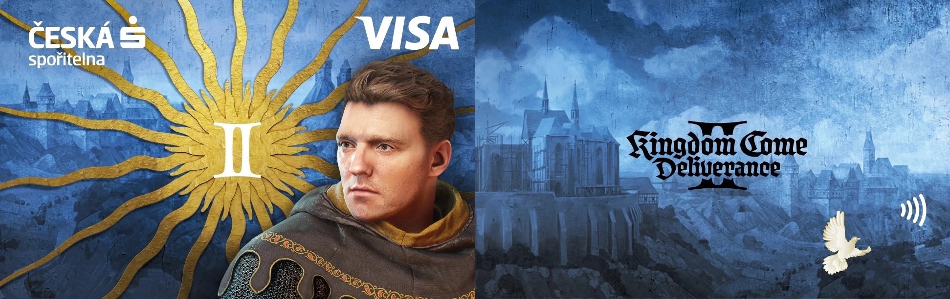 Svítící platební karta Kingdom Come Deliverance II z obou stran