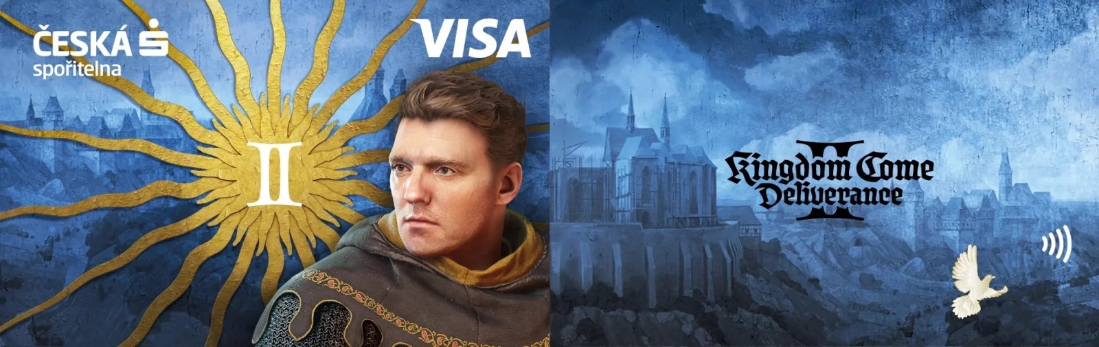 Svítící platební karta Kingdom Come Deliverance II z obou stran