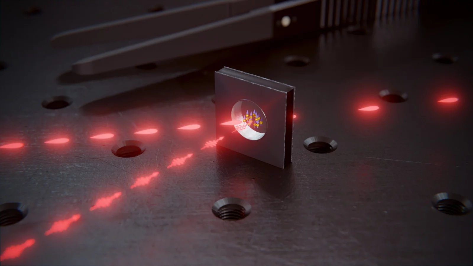 Skleněná baňka, která je naplněna rubidiem, které je pak pomocí laseru přivedeno do stavu, kdy umí na chvíli uložit jednotlivé fotony