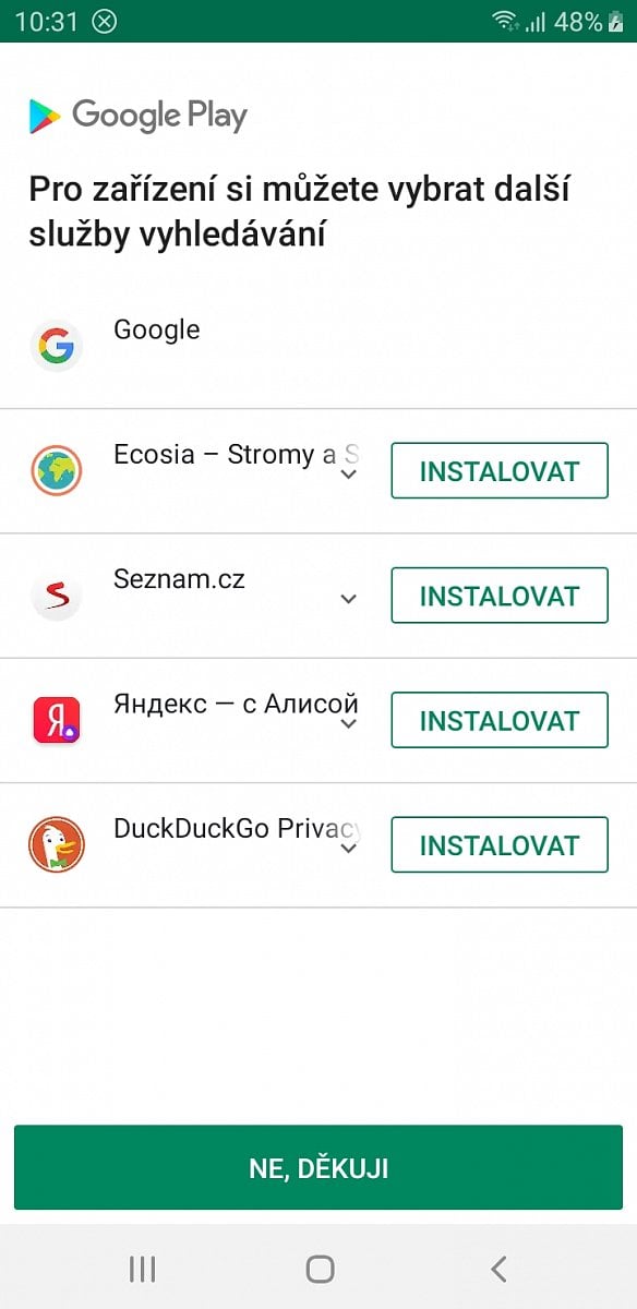 Výběr vyhledávače a prohlížeče v Androidu