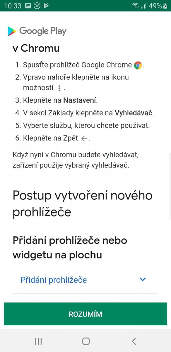Výběr vyhledávače a prohlížeče v Androidu
