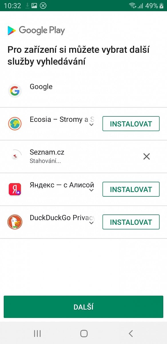 Výběr vyhledávače a prohlížeče v Androidu