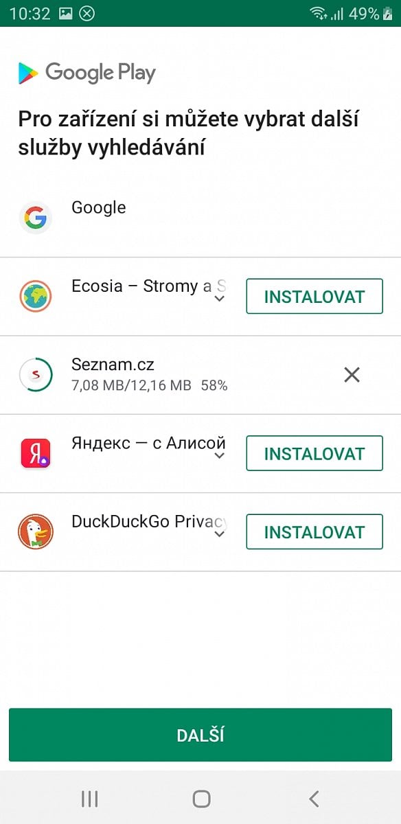 Výběr vyhledávače a prohlížeče v Androidu