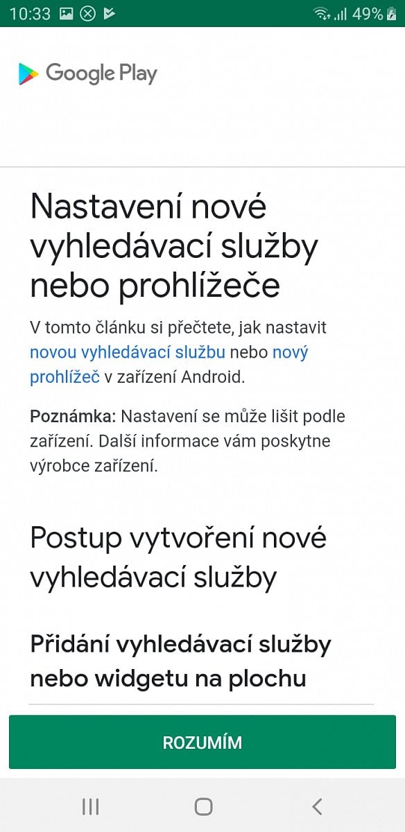 Výběr vyhledávače a prohlížeče v Androidu