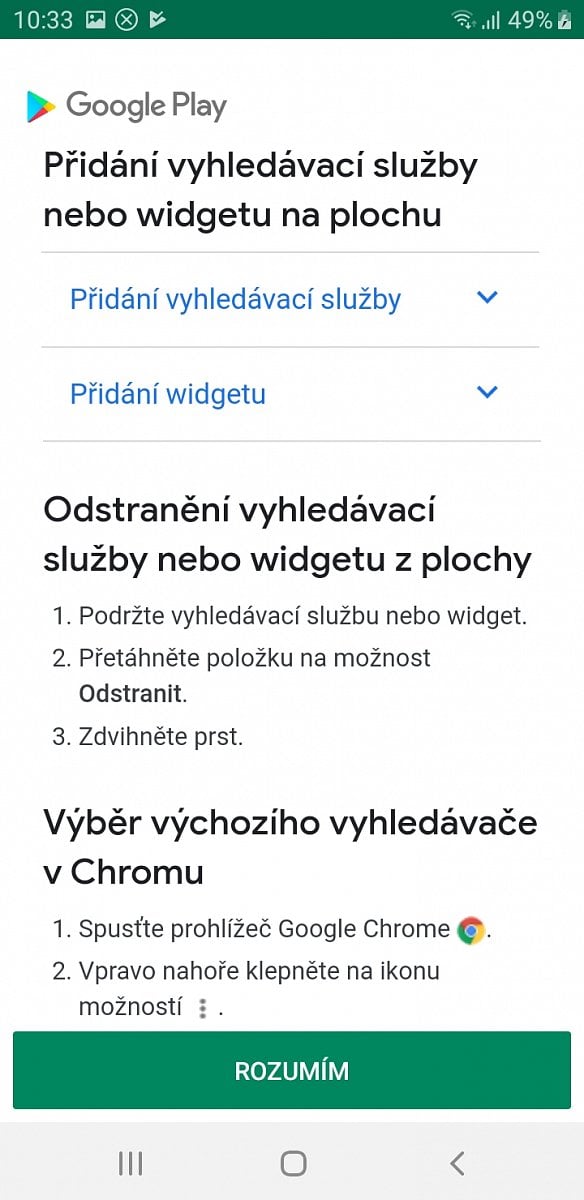 Výběr vyhledávače a prohlížeče v Androidu