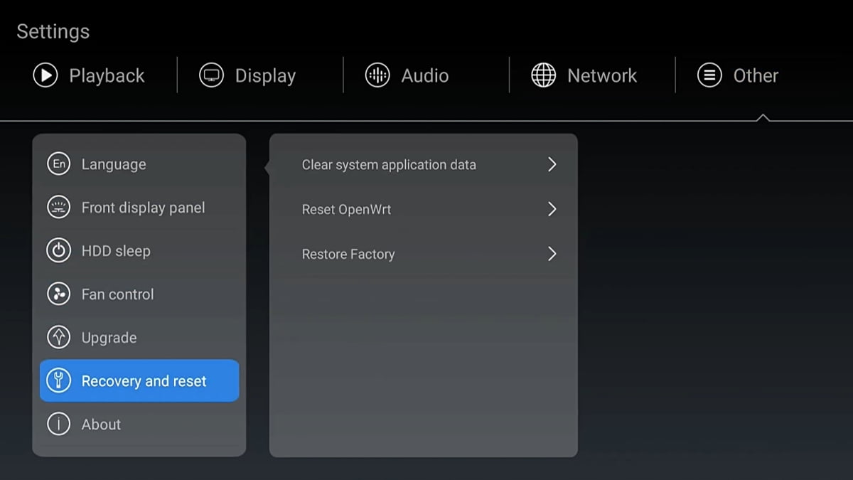 Zidoo Z1000 - systémová nastavení
