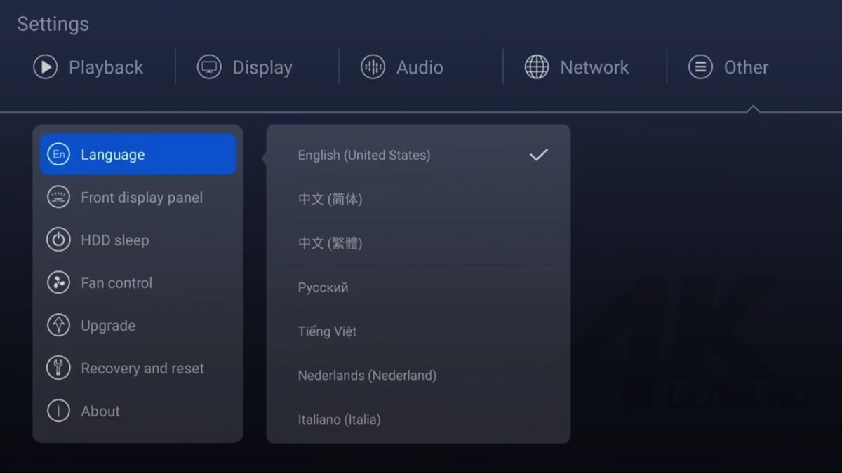 Zidoo Z1000 - systémová nastavení