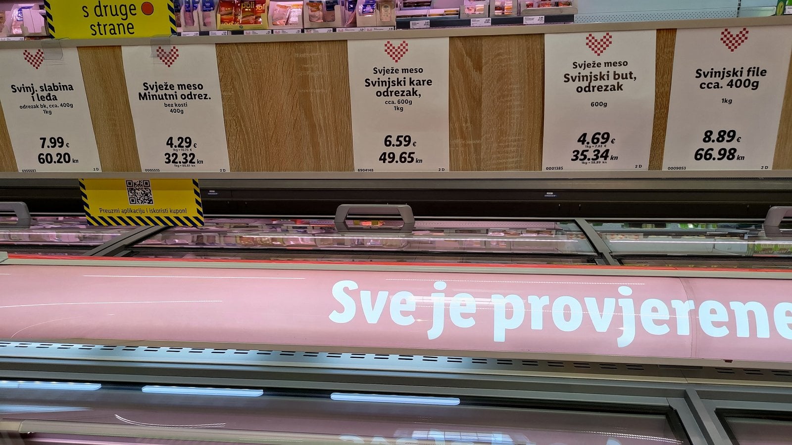 Ceny v Lidlu, Zagreb, Chorvatsko. (20. 6. 2023)