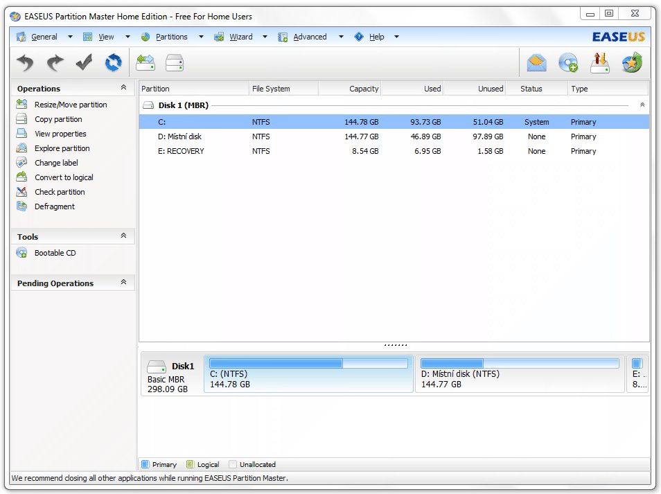 <p>EASEUS Partition Master Home Edition - správa diskových oddílů</p>