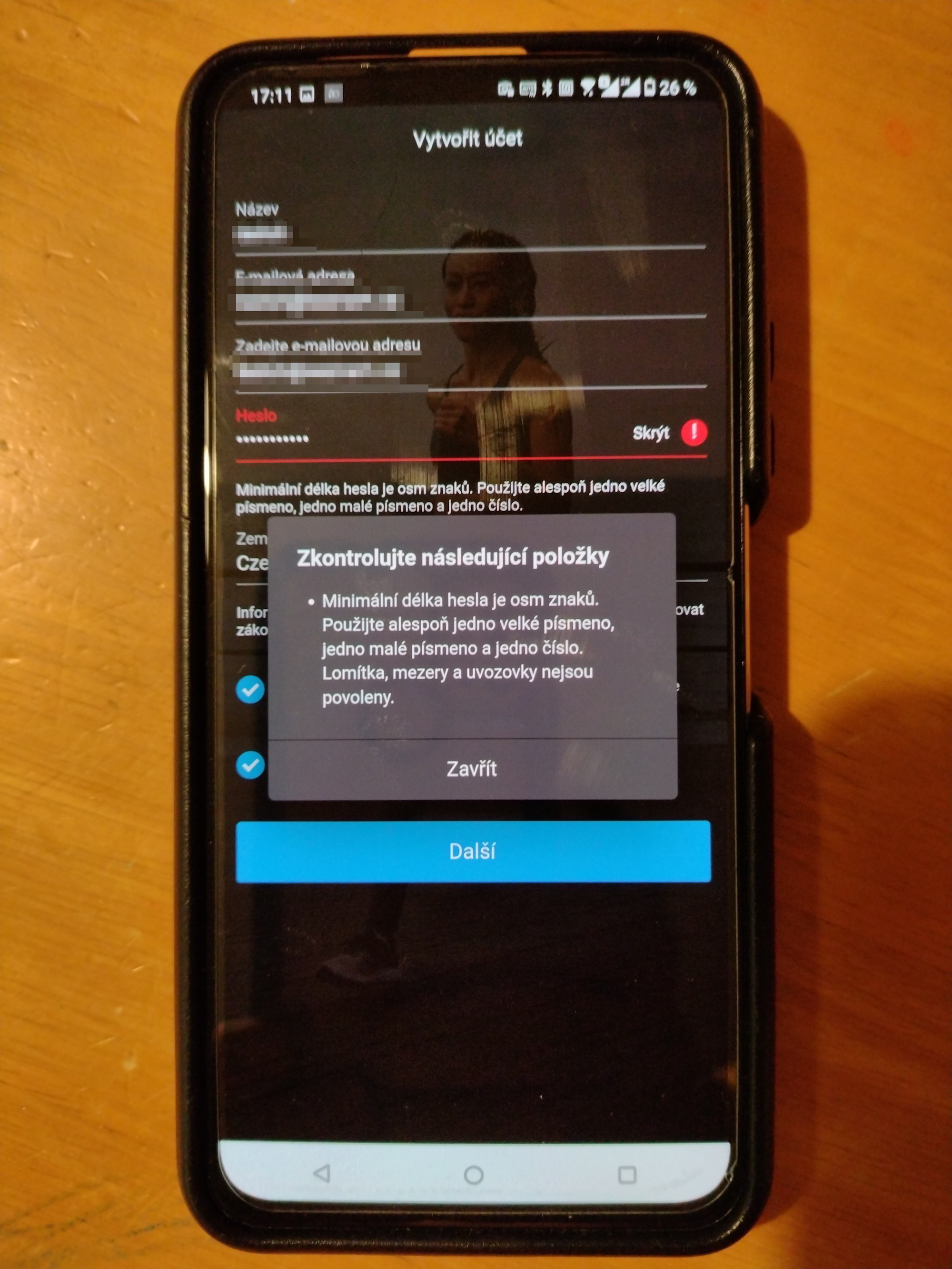 Vytvoření účtu ve službě Garmin. (25. 11. 2021, Motorola Moto G 30)